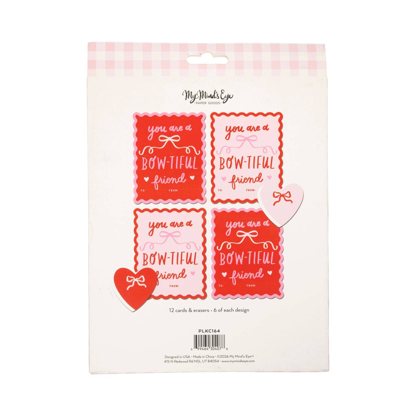 PLKC164 - Bows Valentine's Cards and Eraser Set (12 each)