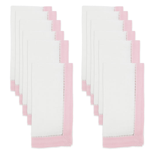 Timeless Two-Tone Hemstitch Napkin (Set of 12): Pink / 20"