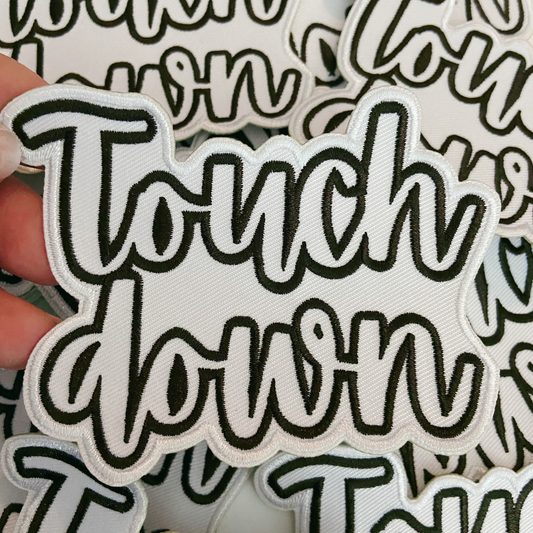 3.5" Touchdown White & Brown - Embroidered Hat Patch: QTY 1