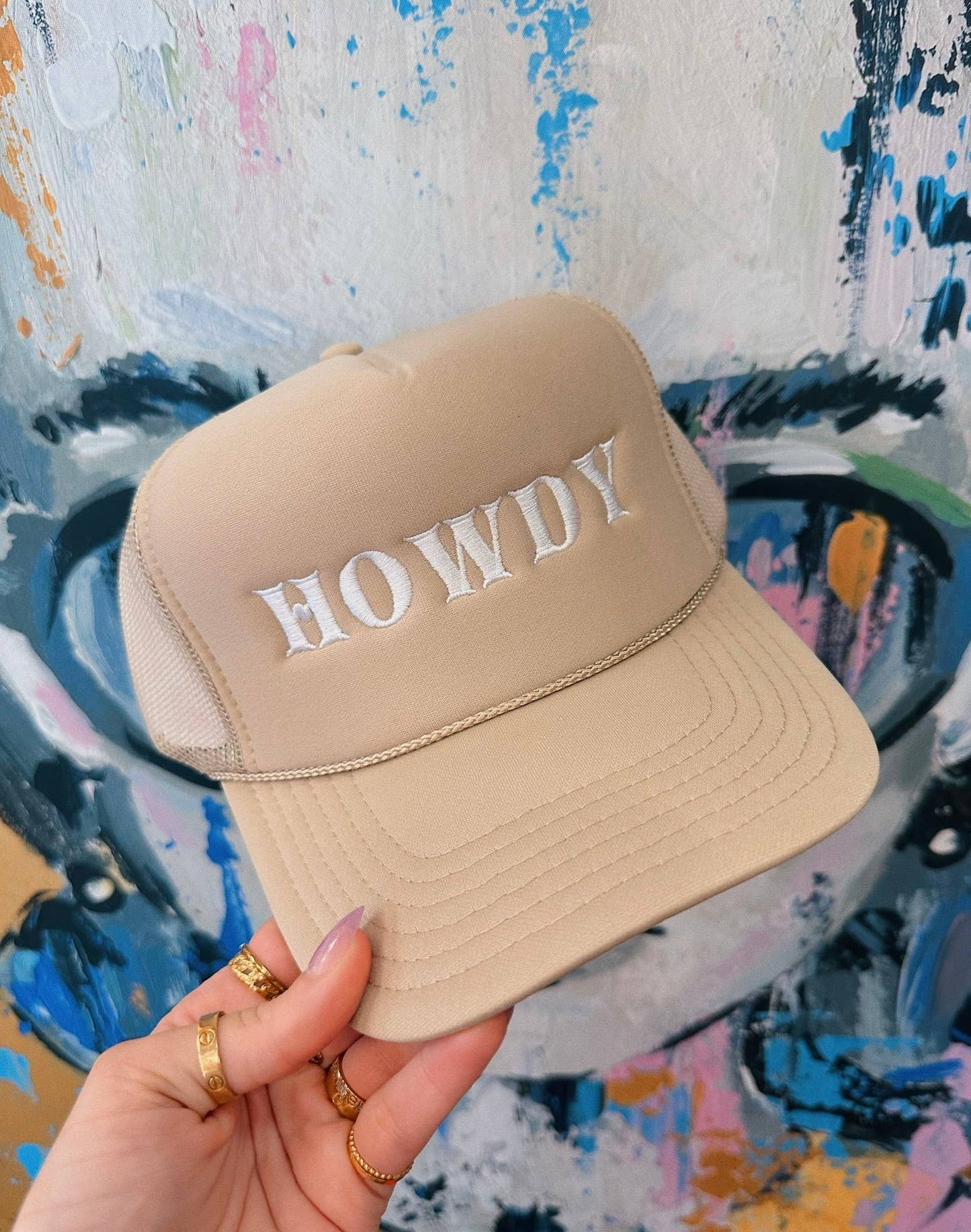 Howdy Trucker Hat: Embroidery : Blue