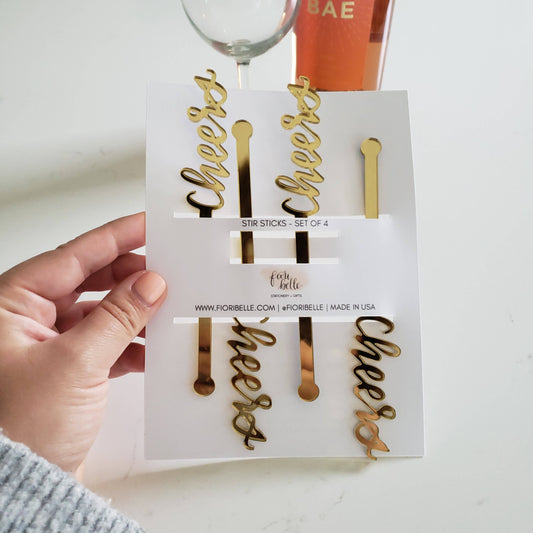 New Year's Eve Party Gold Cheers Swizzle Sticks - Set of 4