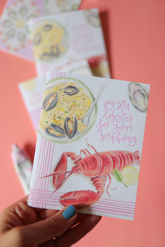 Pasta and lobster for your birthday card