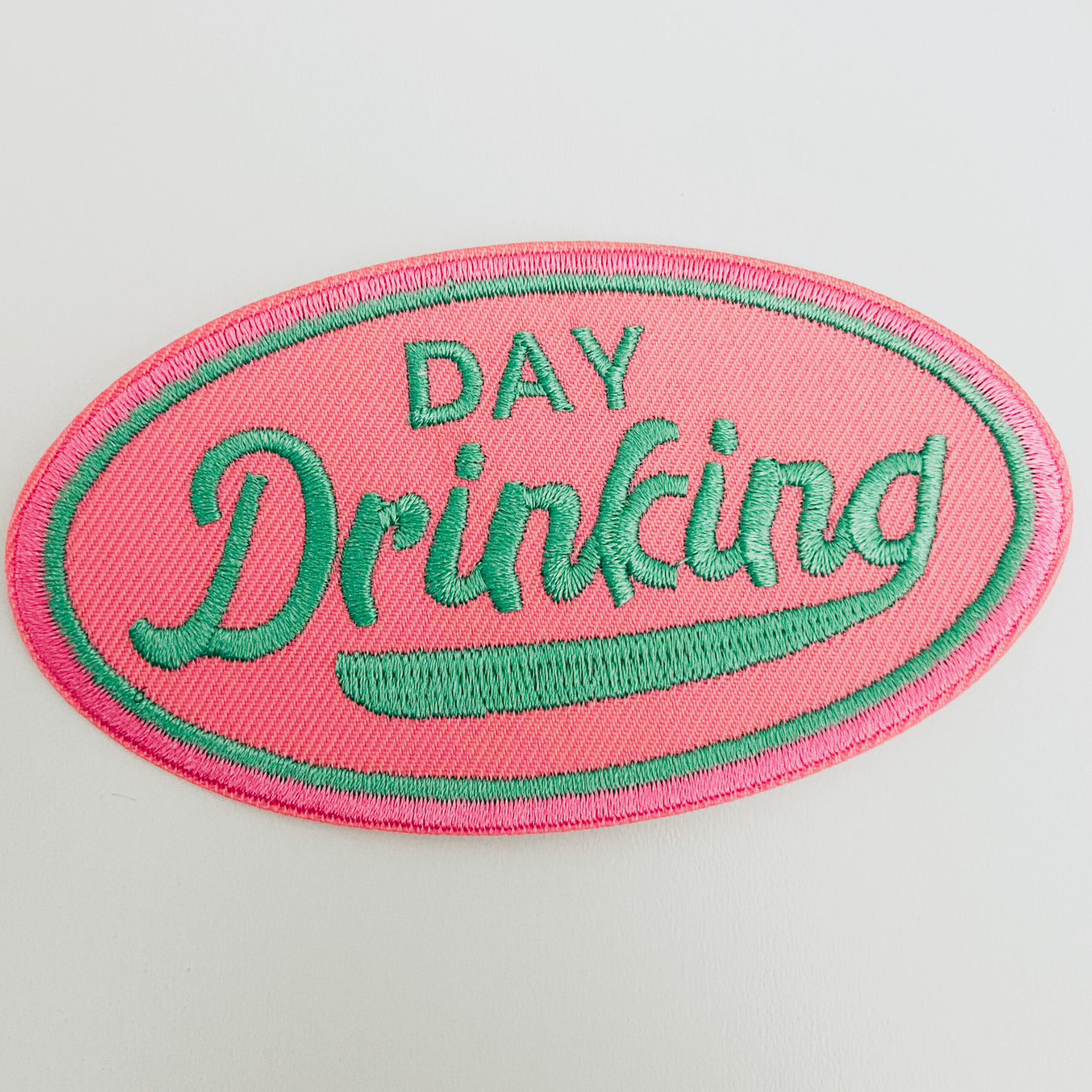 4" Day Drinking in Pink and Teal - Embroidered Hat Patch (Version 2): QTY 1