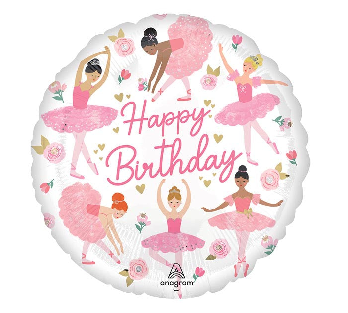 17 Inch Happy Birthday Ballerina Round Foil Balloon