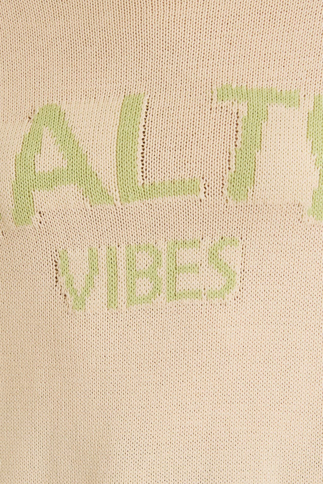 ROUND NECK LONG SLEEVE "SALTY VIBES" LIGHT WEIGHT SWEATER: CREAM-LT GREEN / M
