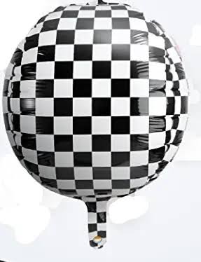 22 Inch Black Checkered Orb Foil Balloon