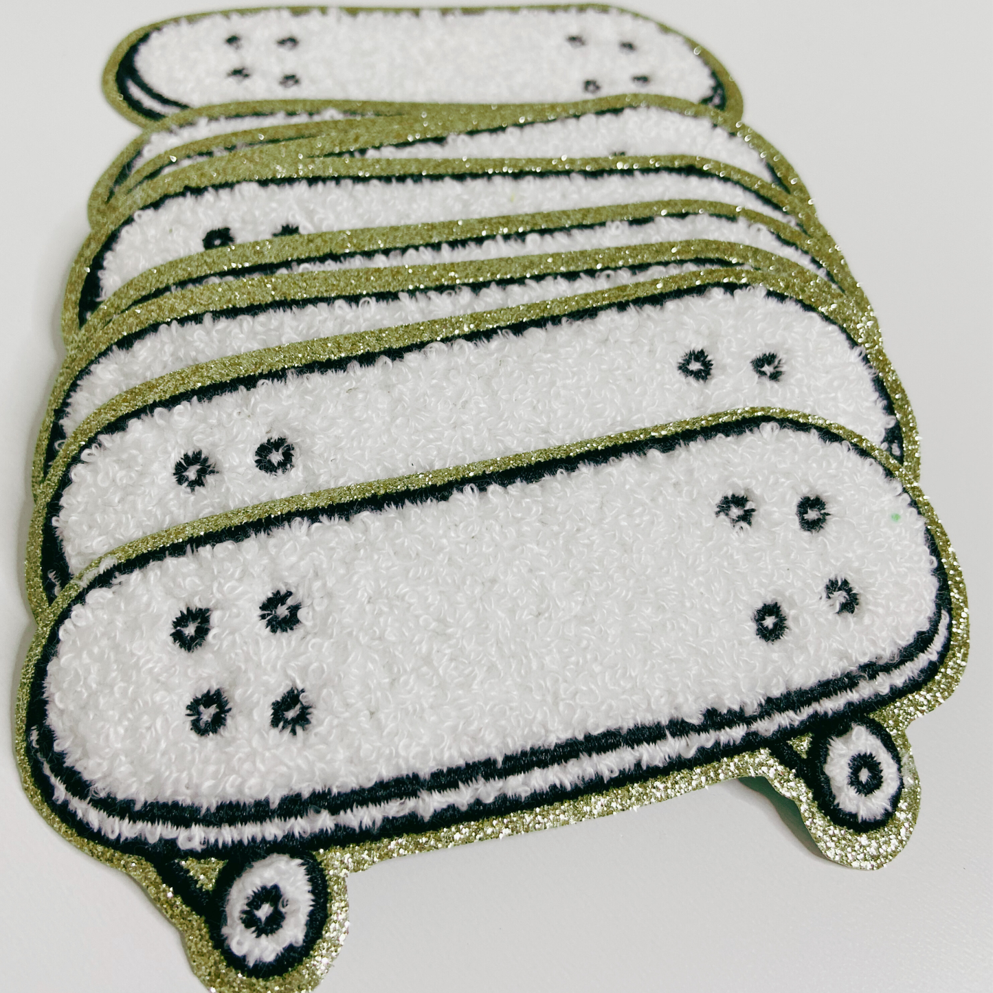 4inch Skateboard chenille hat patch - in white: WHITE - 4" Chenille Patch