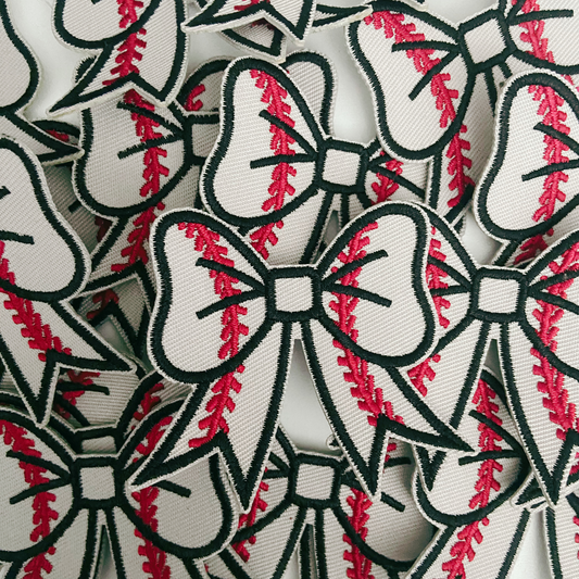 2” Baseball Bow - light gray - Embroidered Hat Patch: Embroidered Patch