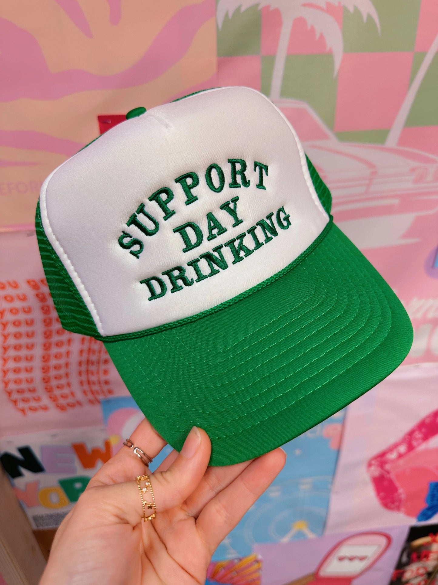 Support Day Drink Trucker Hat Green
