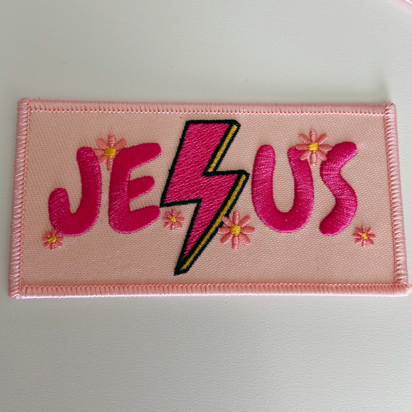 4" JESUS with Lightning and flowers - Embroidered Hat Patch: QTY 1