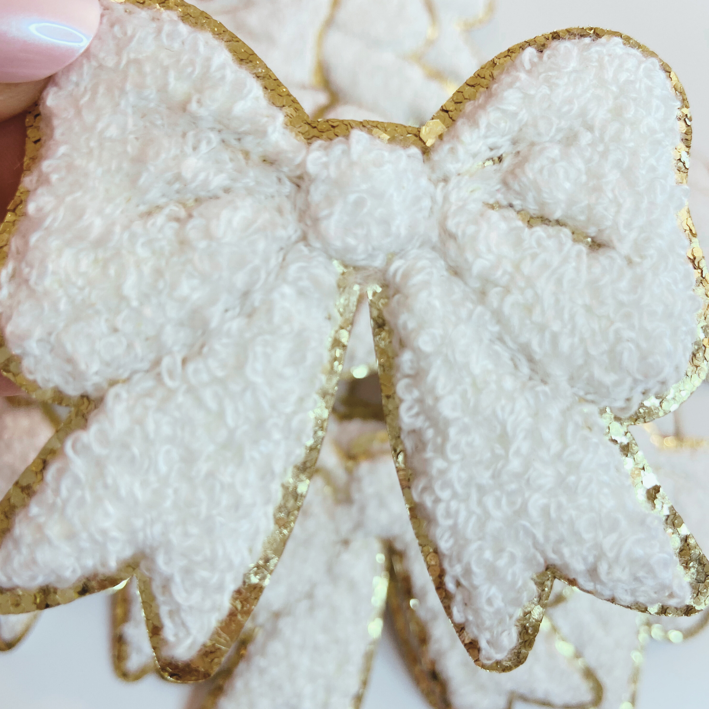 Chenille Bow 2.5" - Pink or White HAT patch: WHITE