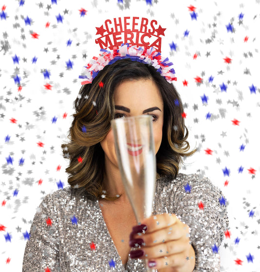 Cheers 'Merica 4th of July Party Headband Decor: USA / Royal Blue Words