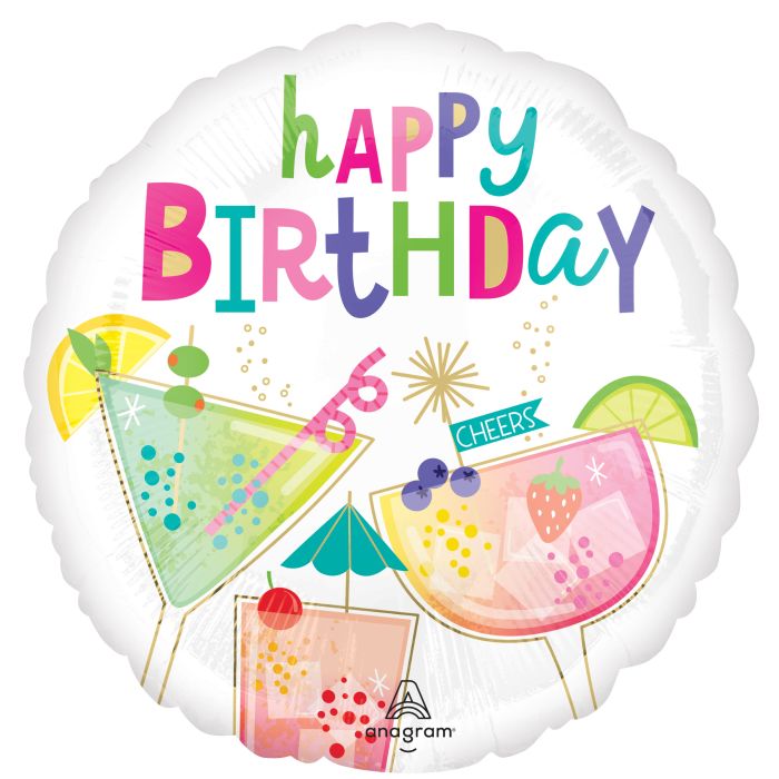17 Inch Cocktail Birthday Round Foil Balloon