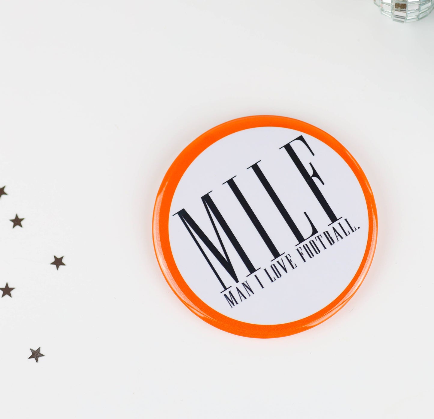Orange Game Day Buttons | Game Day Pins: MILF - Man I Love Football - Orange
