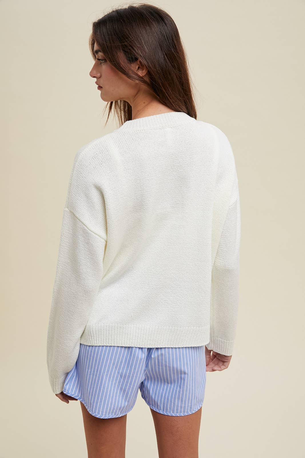 'VACAY' CHENILLE PATCH SWEATER TOP / WL24-9897: BALLET/TEAL / M