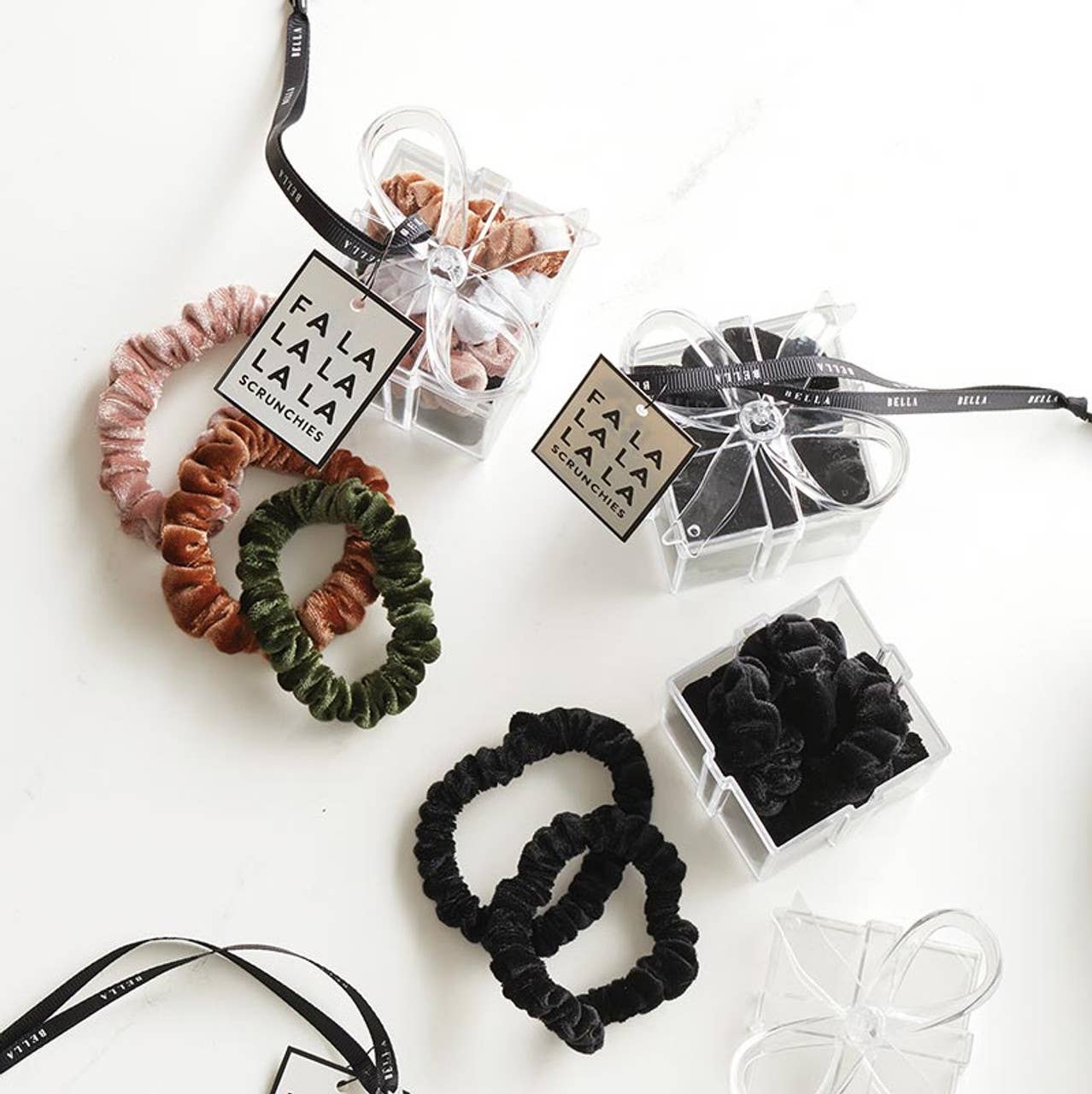 Velvet Scrunchie Present - Set of 5 - Black: 100% Polyester / 5" Dia