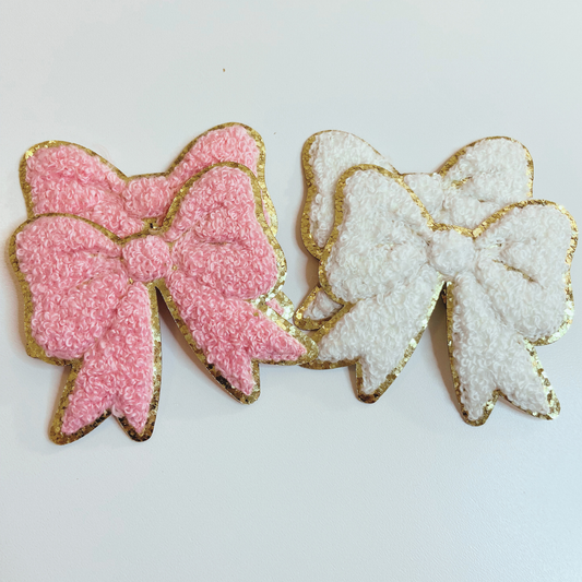 Chenille Bow 2.5" - Pink or White HAT patch: WHITE