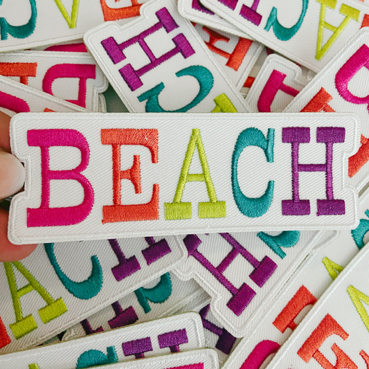 4" BEACH Multicolored - Embroidered Hat Patch: Embroidered Patch