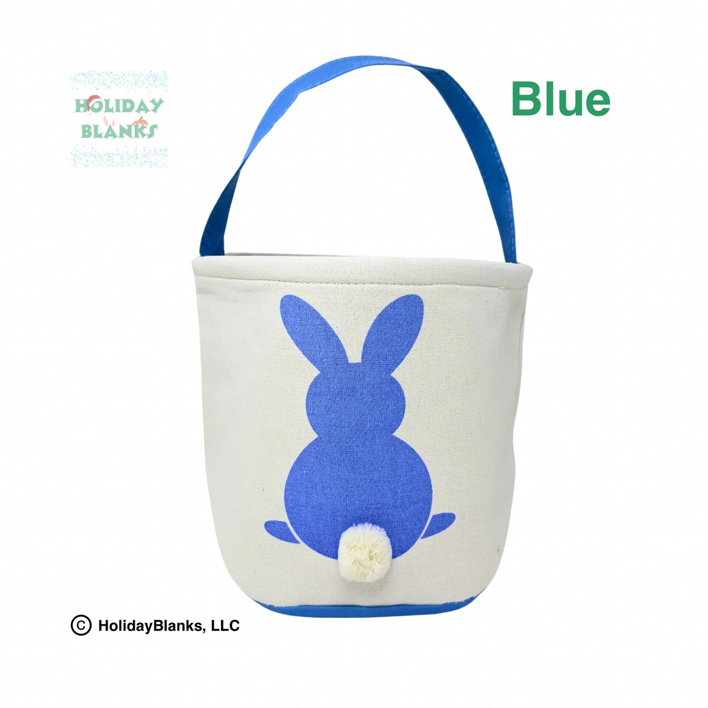 Solid bunny with furry tail easter basket embroidery blank: Blue