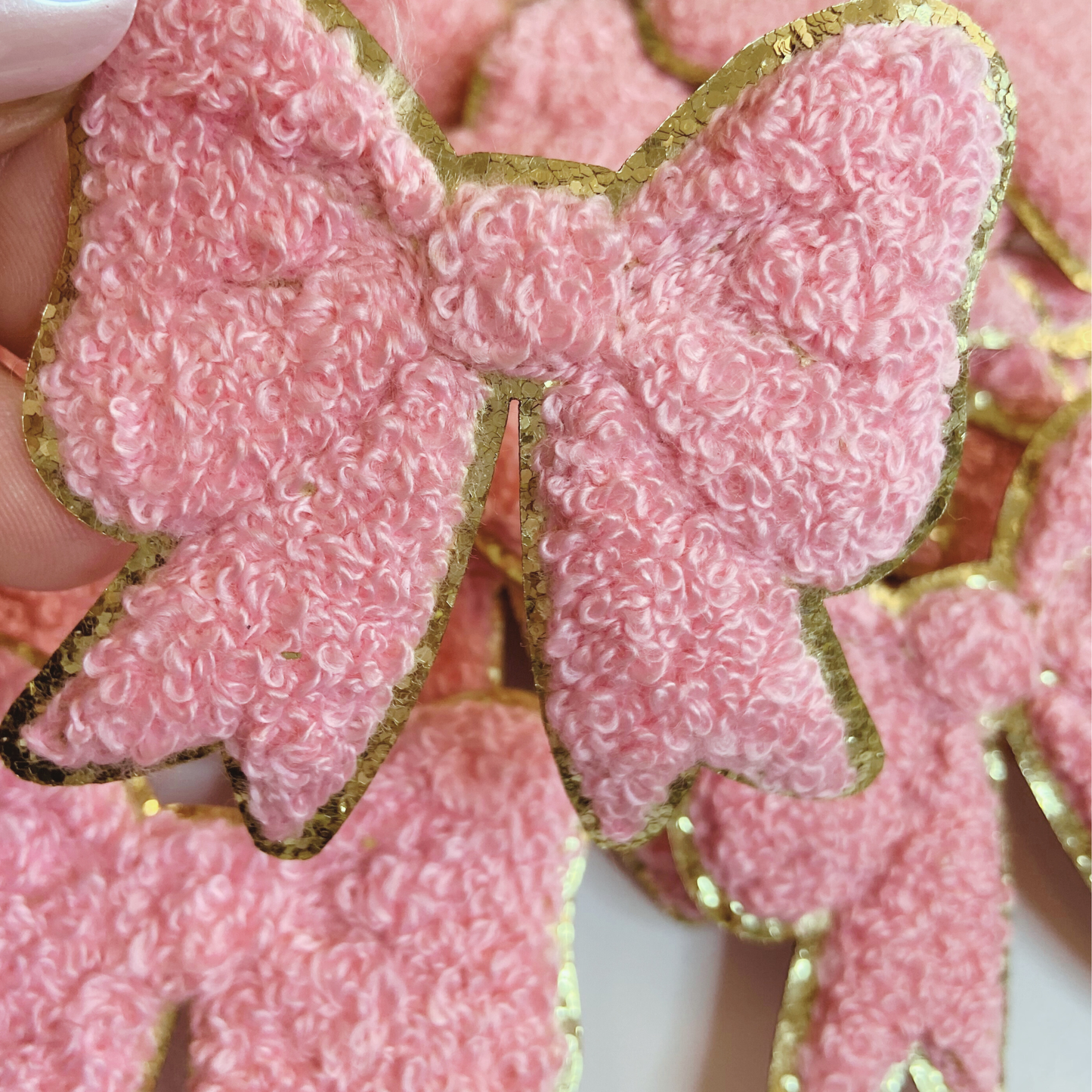 Chenille Bow 2.5" - Pink or White HAT patch: PINK
