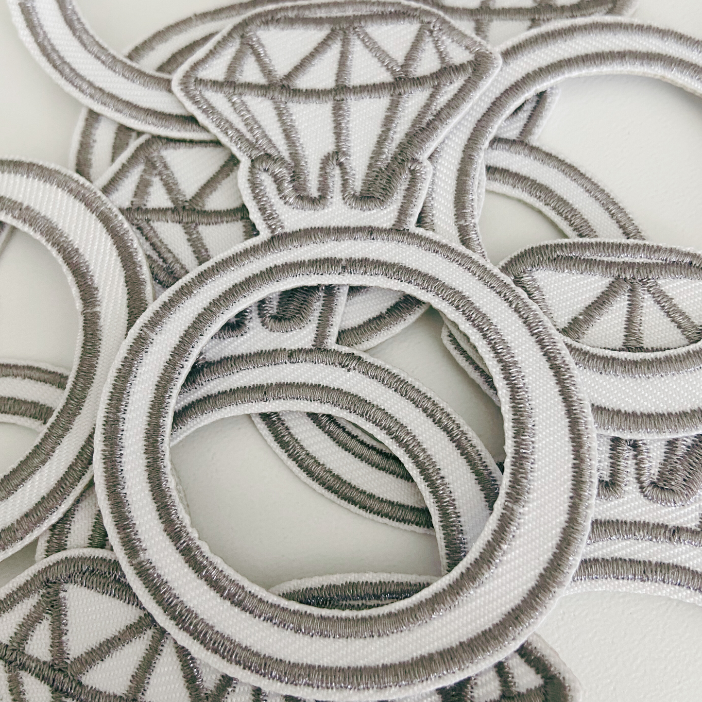 3" RING - Metallic Silver - Embroidered Hat Patch: QTY 1