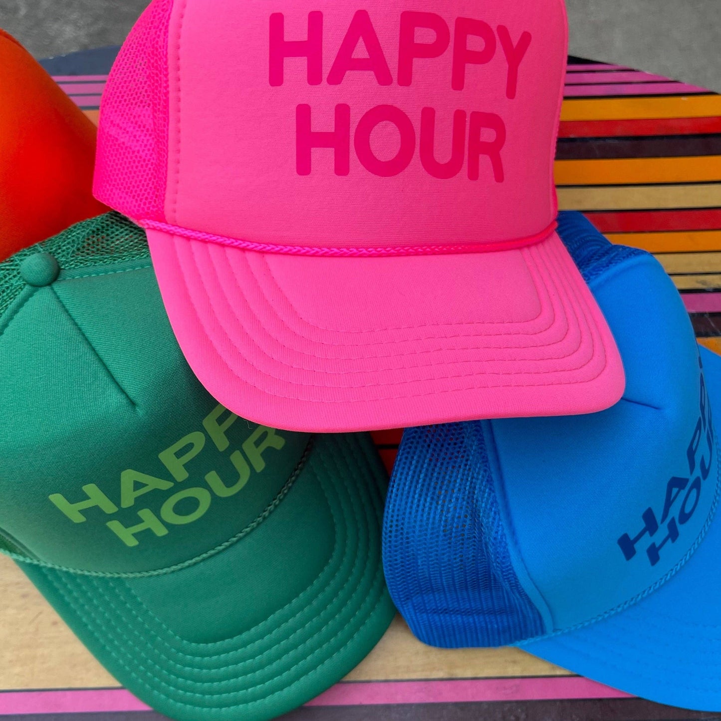 Happy Hour Trucker Hat | Monochrome: Kelly