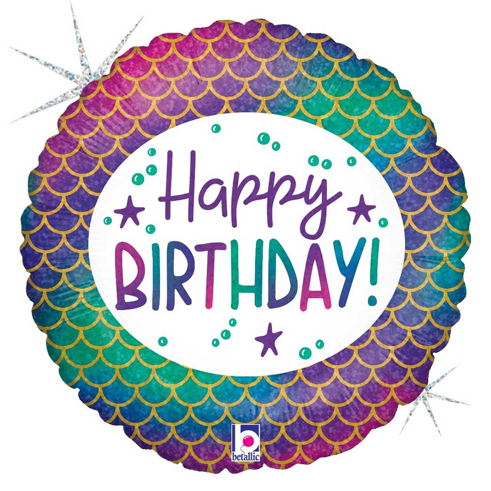 Happy Birthday Mermaid Scale 18 inch Round Foil balloon