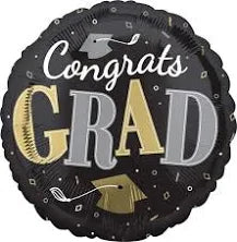 18 Inch Congrats Grad Black Foil Balloon