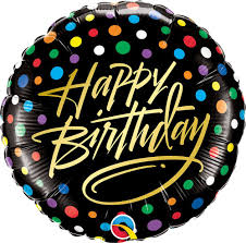18 Inch Happy Birthday Black/Gold/Dots Foil Balloon