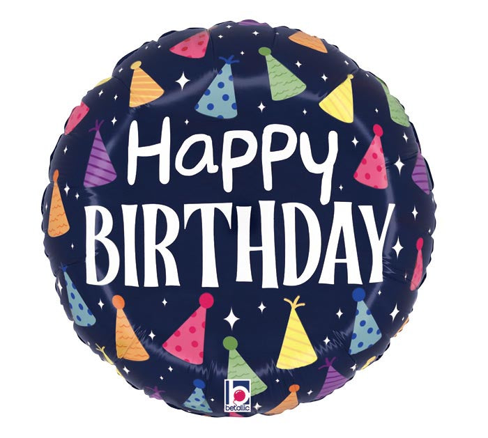 17 Inch Happy Birthday Party Hat Round Foil Balloon