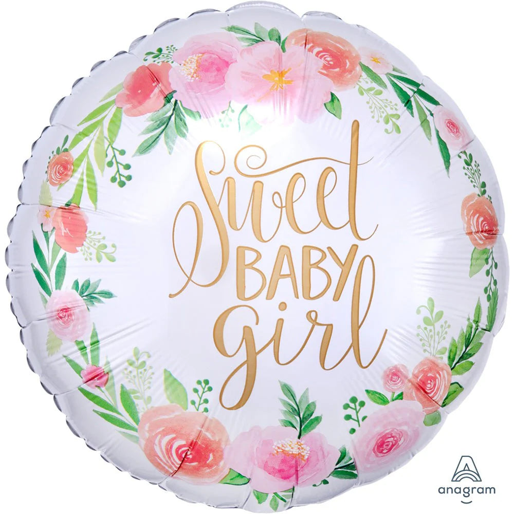 17 Inch Sweet Baby Girl Floral White Foil Balloon