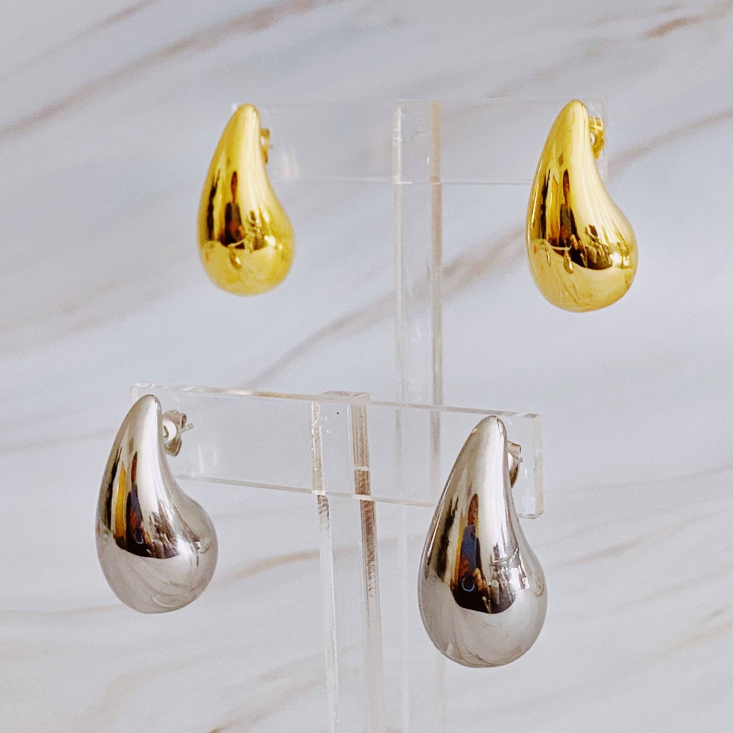 Statement Hollow Teardrop Stud Earrings: Gold