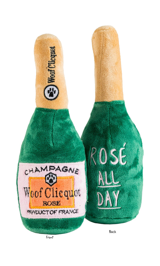 Woof Clicquot Rose' Champagne Bottle Squeaker Dog Toy: Large