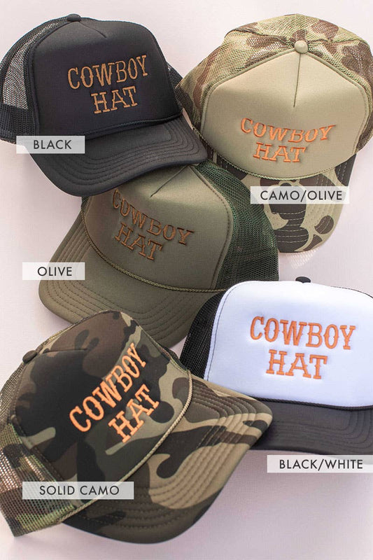 Cowboy Embroidery Trucker Hat Cap: Black
