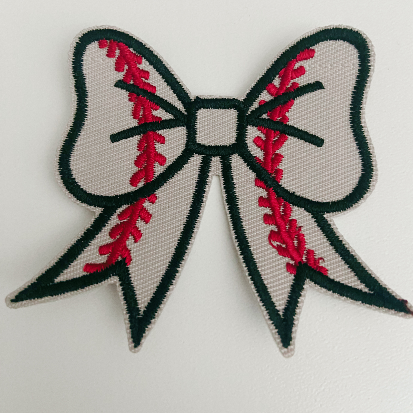 2” Baseball Bow - light gray -  Embroidered Hat Patch: Embroidered Patch