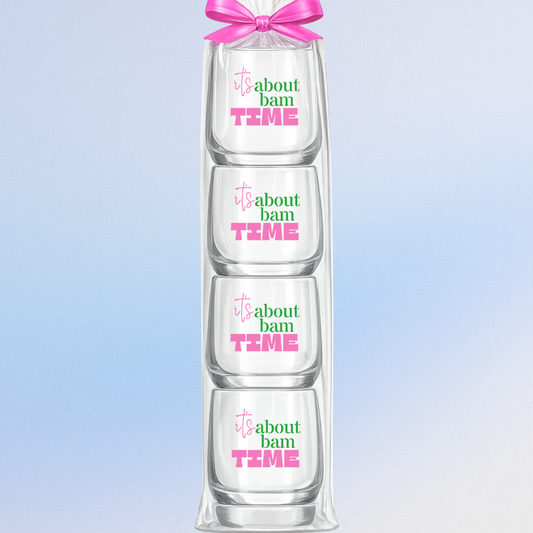 Mahjong Stemless 4 ct Set Wine Glasses "It's About Bam Time"
