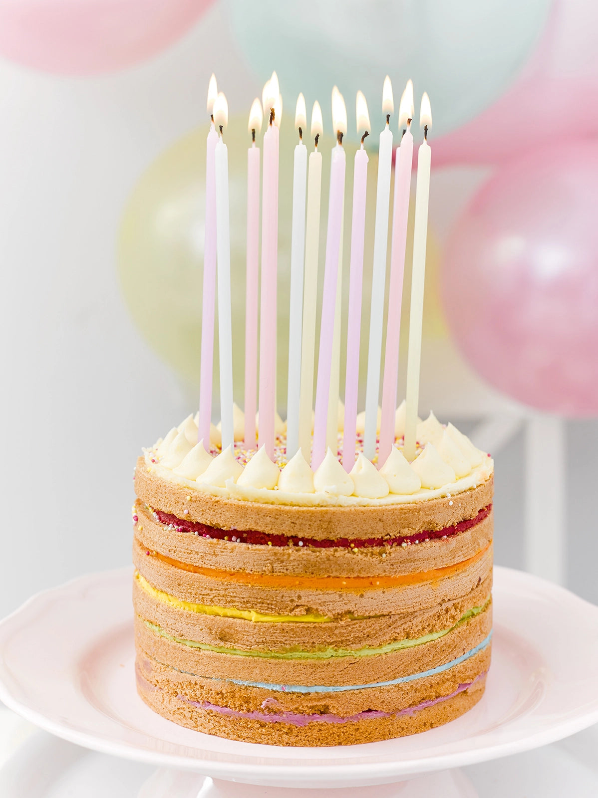 Rainbow Pastel Birthday Candles - 16 Pack