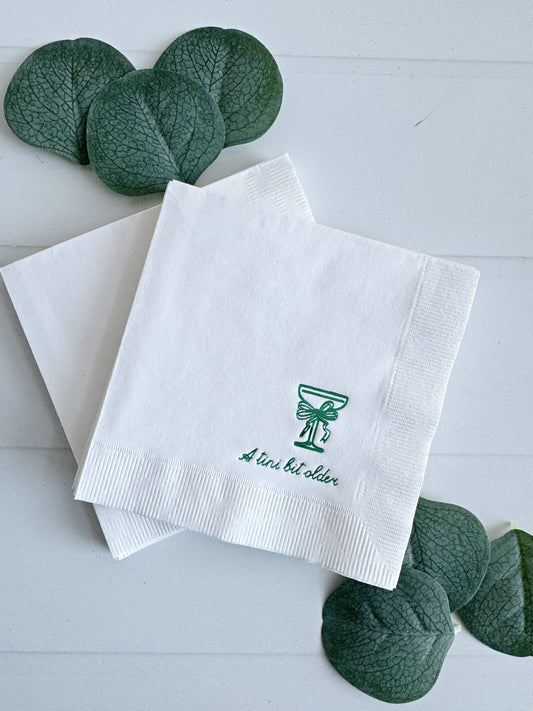 Tini Bit Older Cocktail Napkins - Green Preppy Bow