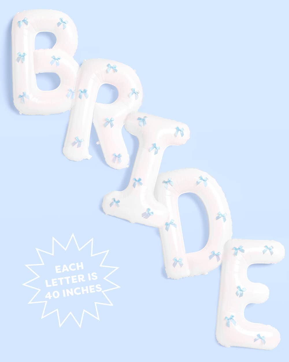 White Bride Balloons with Blue Bows | Bridal Party Decor