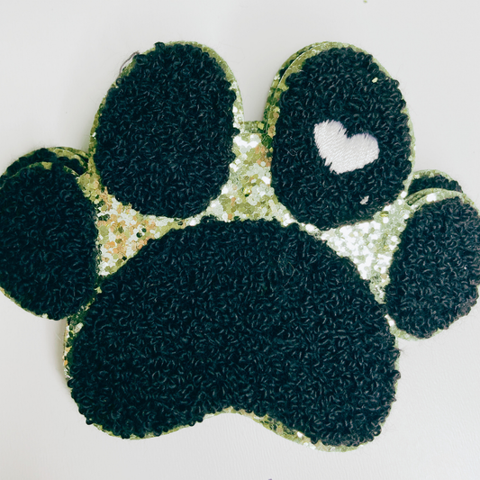 Paw Print with Embroidery heart detail - Chenille Patch: Chenille Patch