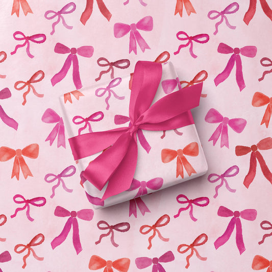 Pink Bow Gift Wrap | Coquette Aesthetic Wrapping Paper: Roll of 3 Sheets