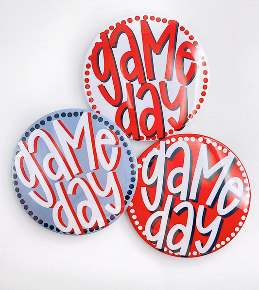 Red Game Day Polka Dots Buttons | Game Day Pins : WHITE BACKGROUND
