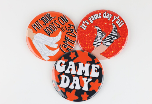 Orange Game Day Tailgate Buttons | Game Day Pins : GAME DAY STARS