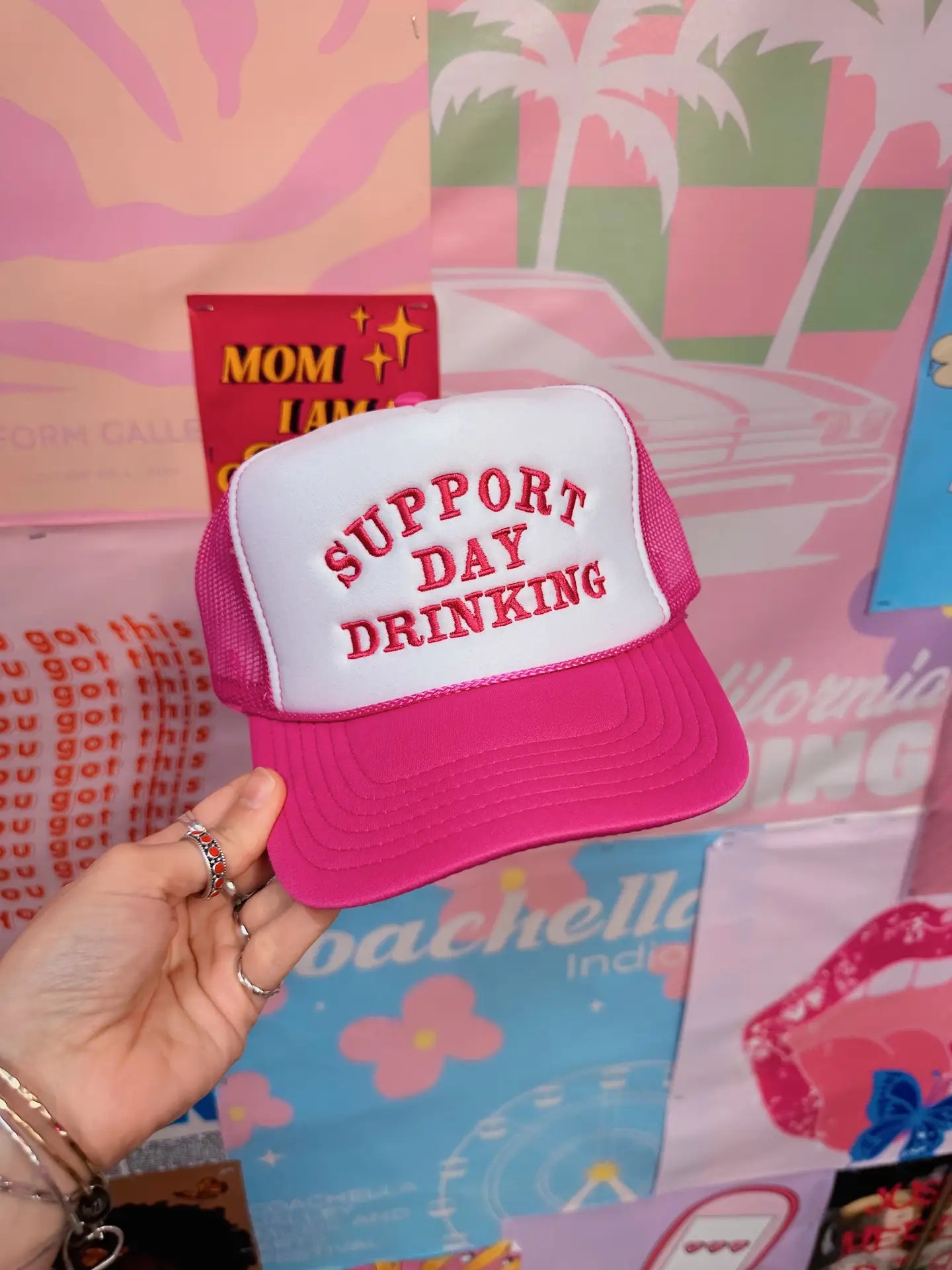 Support Day Drinking Trucker Hat - Hot Pink