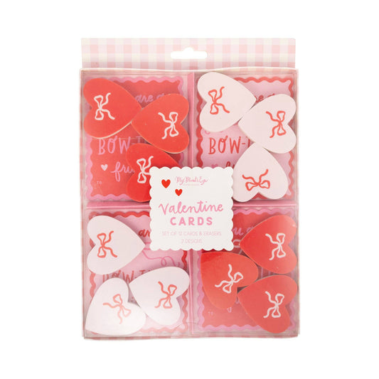 PLKC164 - Bows Valentine's Cards and Eraser Set (12 each)