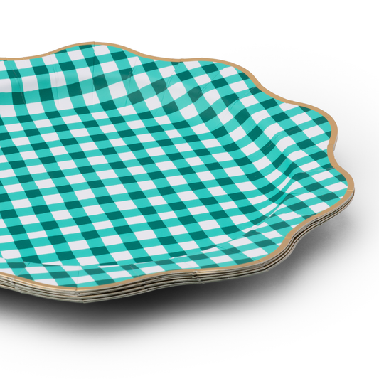 ELEGANT EMERALD GREEN GINGHAM DINNER PLATES