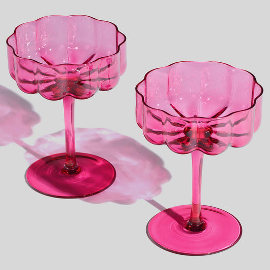 Flower Wave Pink Champagne Coupe Set of 2 | 7 OZ