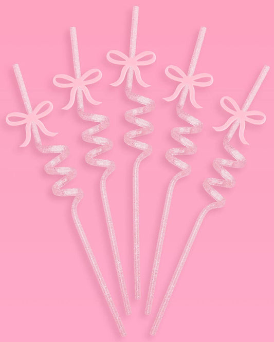 Bow Reusable Glitter- 12 Straws | pink glitter, drinkware