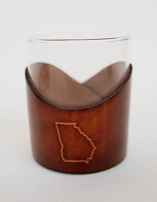 Leather Rocks Glass - Custom State Leather Wrap Barware: Alabama