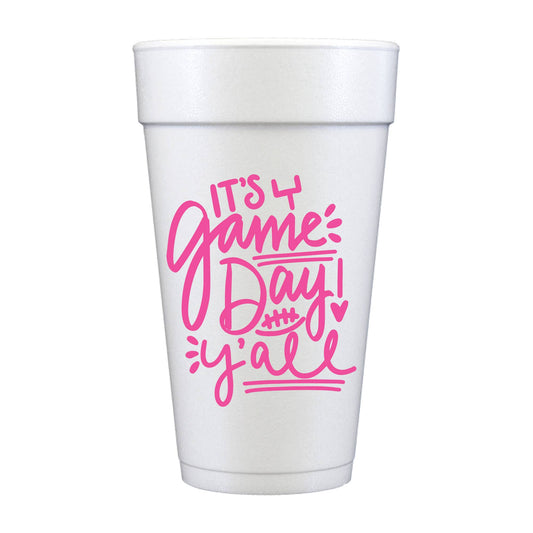 It's Game Day Y'all Pink Football Foam Cups- Sports